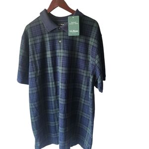 L.L. Bean Men's Polo in Blue and Green Plaid XL NEW